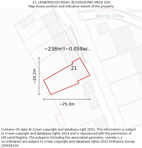 21, LENBOROUGH ROAD, BUCKINGHAM, MK18 1DH: Plot and title map