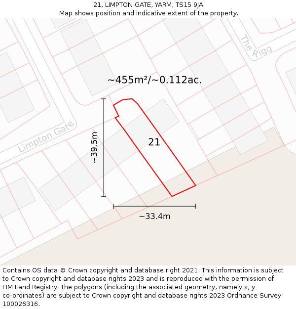 21, LIMPTON GATE, YARM, TS15 9JA: Plot and title map