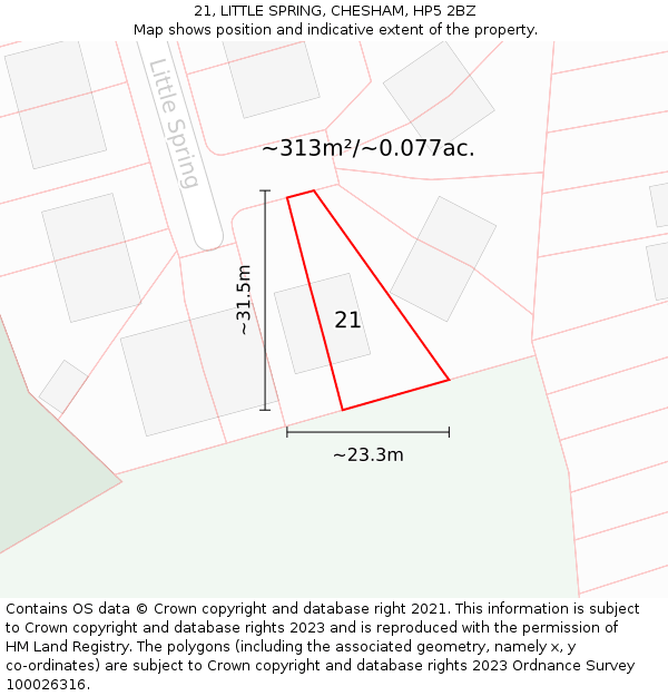 21, LITTLE SPRING, CHESHAM, HP5 2BZ: Plot and title map