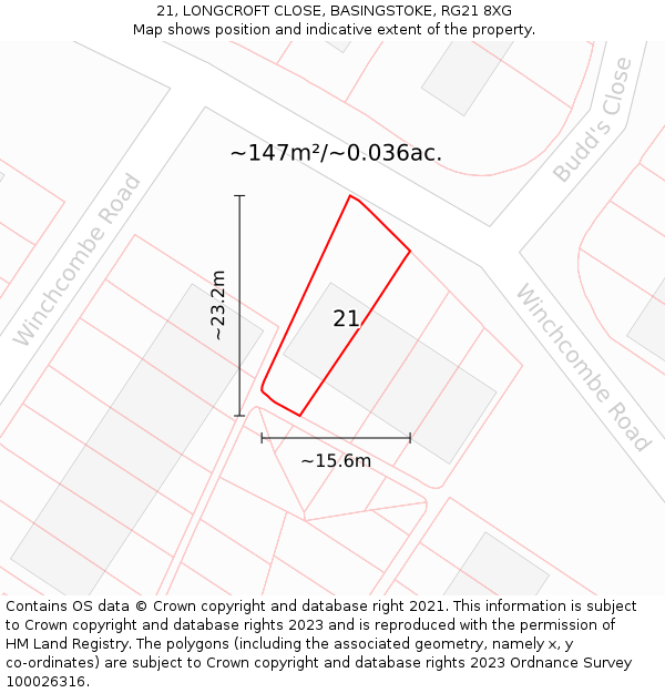 21, LONGCROFT CLOSE, BASINGSTOKE, RG21 8XG: Plot and title map