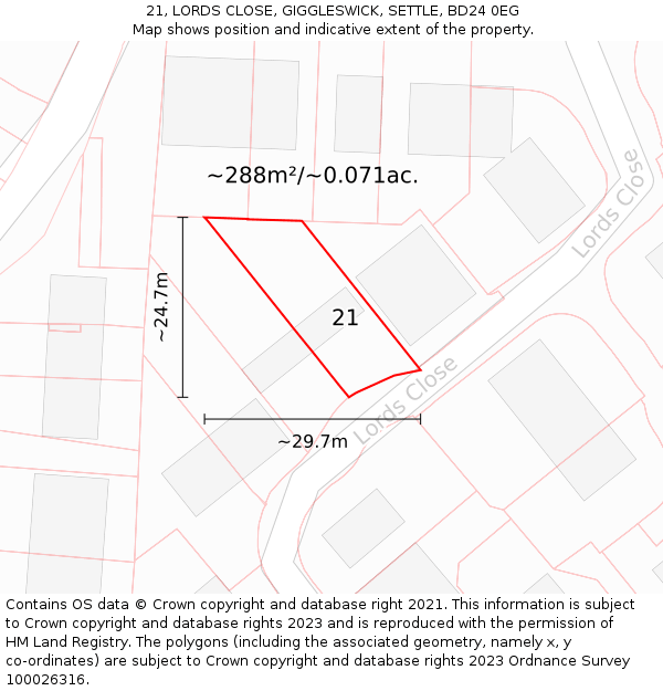 21, LORDS CLOSE, GIGGLESWICK, SETTLE, BD24 0EG: Plot and title map