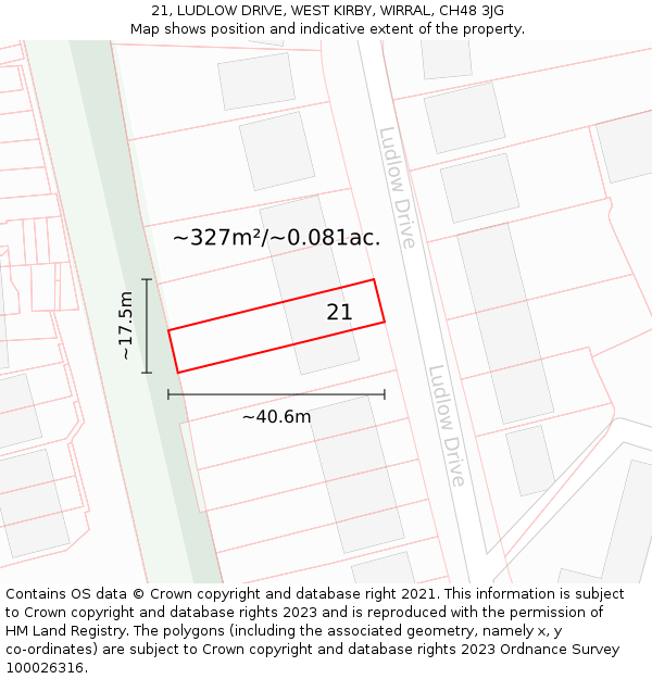 21, LUDLOW DRIVE, WEST KIRBY, WIRRAL, CH48 3JG: Plot and title map