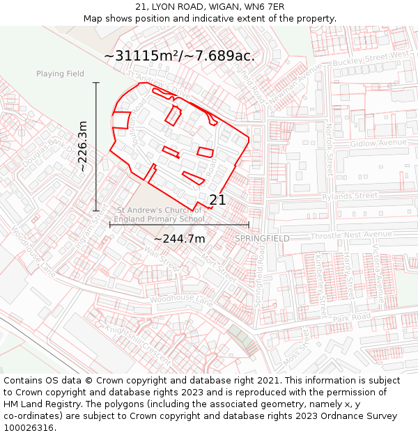 21, LYON ROAD, WIGAN, WN6 7ER: Plot and title map