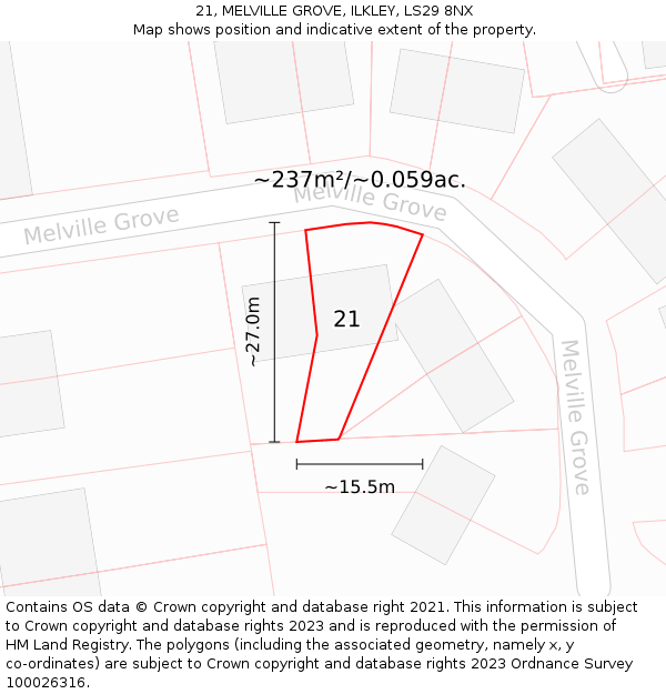 21, MELVILLE GROVE, ILKLEY, LS29 8NX: Plot and title map