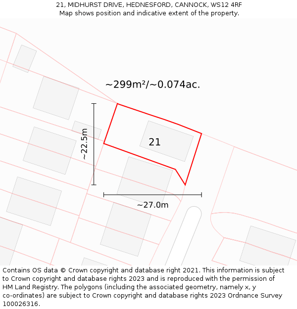 21, MIDHURST DRIVE, HEDNESFORD, CANNOCK, WS12 4RF: Plot and title map