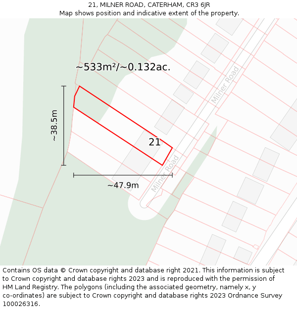 21, MILNER ROAD, CATERHAM, CR3 6JR: Plot and title map