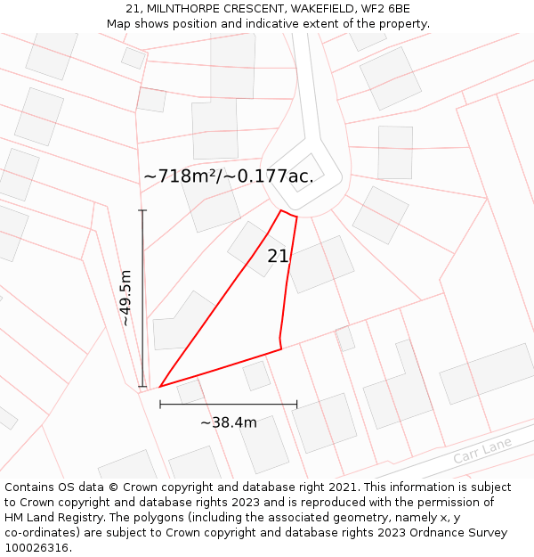 21, MILNTHORPE CRESCENT, WAKEFIELD, WF2 6BE: Plot and title map