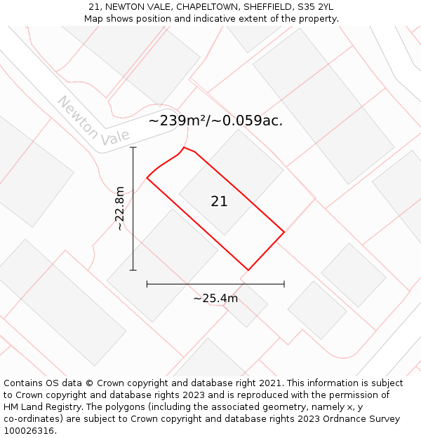 21, NEWTON VALE, CHAPELTOWN, SHEFFIELD, S35 2YL: Plot and title map