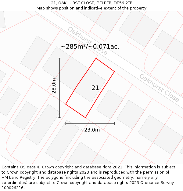 21, OAKHURST CLOSE, BELPER, DE56 2TR: Plot and title map