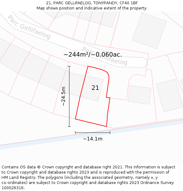 21, PARC GELLIFAELOG, TONYPANDY, CF40 1BF: Plot and title map