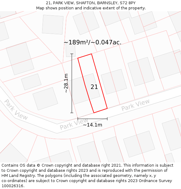 21, PARK VIEW, SHAFTON, BARNSLEY, S72 8PY: Plot and title map