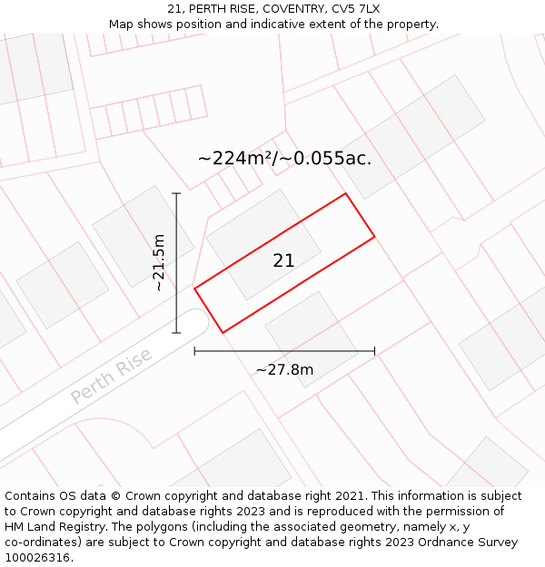 21, PERTH RISE, COVENTRY, CV5 7LX: Plot and title map
