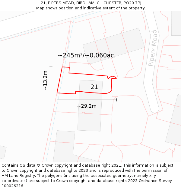 21, PIPERS MEAD, BIRDHAM, CHICHESTER, PO20 7BJ: Plot and title map