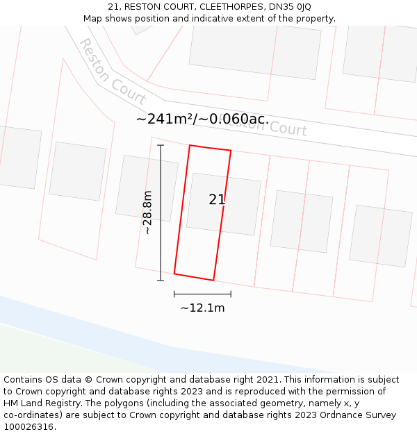 21, RESTON COURT, CLEETHORPES, DN35 0JQ: Plot and title map