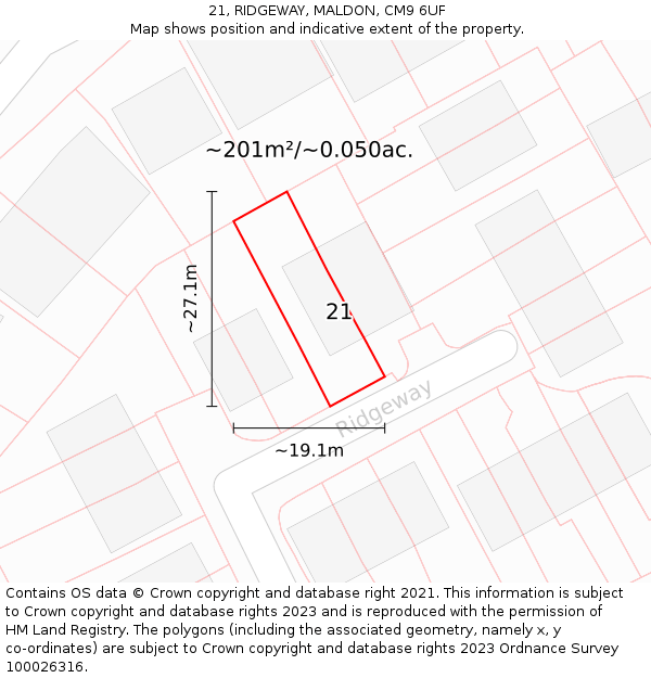 21, RIDGEWAY, MALDON, CM9 6UF: Plot and title map