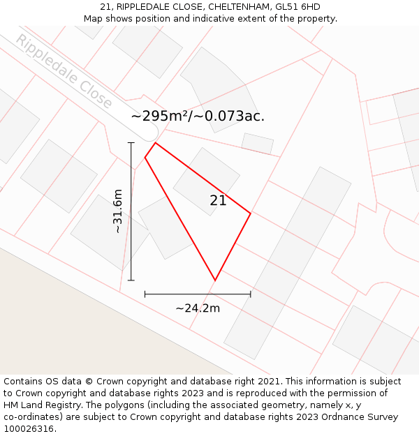 21, RIPPLEDALE CLOSE, CHELTENHAM, GL51 6HD: Plot and title map