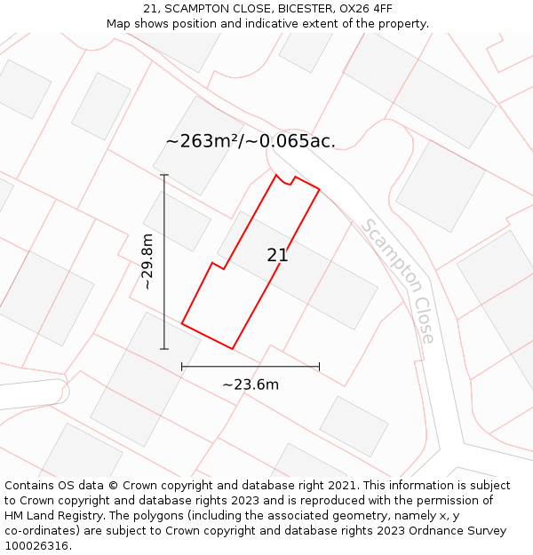 21, SCAMPTON CLOSE, BICESTER, OX26 4FF: Plot and title map