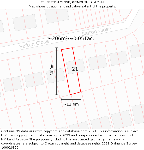 21, SEFTON CLOSE, PLYMOUTH, PL4 7HH: Plot and title map