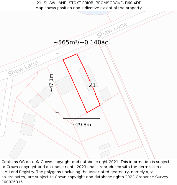 21, SHAW LANE, STOKE PRIOR, BROMSGROVE, B60 4DP: Plot and title map