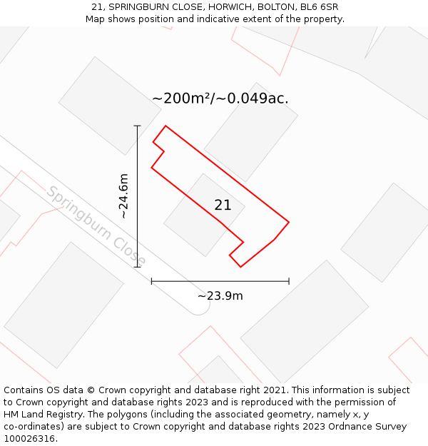 21, SPRINGBURN CLOSE, HORWICH, BOLTON, BL6 6SR: Plot and title map