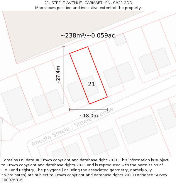 21, STEELE AVENUE, CARMARTHEN, SA31 3DD: Plot and title map