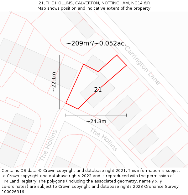 21, THE HOLLINS, CALVERTON, NOTTINGHAM, NG14 6JR: Plot and title map