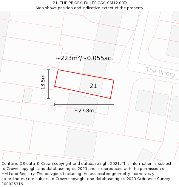 21, THE PRIORY, BILLERICAY, CM12 0RD: Plot and title map