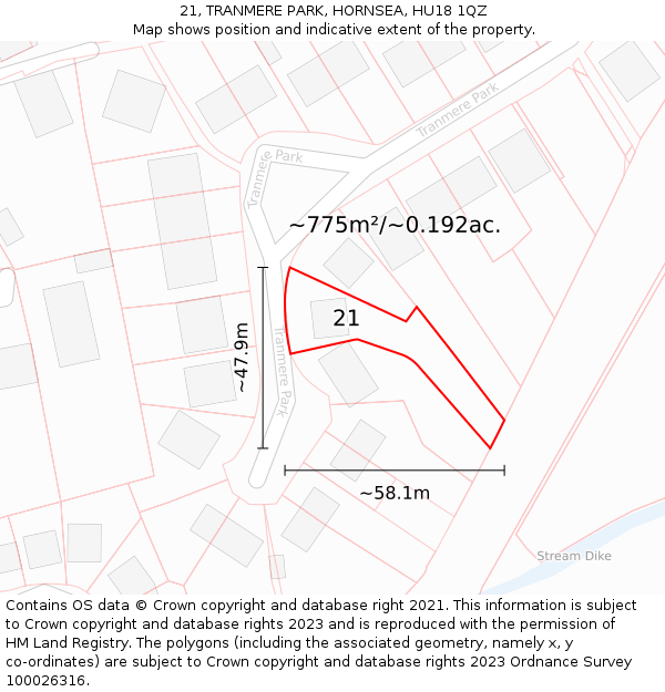 21, TRANMERE PARK, HORNSEA, HU18 1QZ: Plot and title map