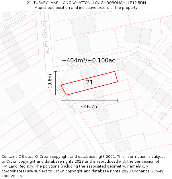 21, TURVEY LANE, LONG WHATTON, LOUGHBOROUGH, LE12 5DN: Plot and title map