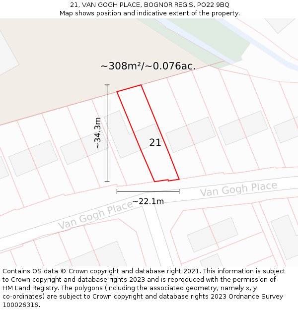 21, VAN GOGH PLACE, BOGNOR REGIS, PO22 9BQ: Plot and title map