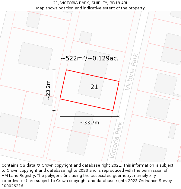 21, VICTORIA PARK, SHIPLEY, BD18 4RL: Plot and title map