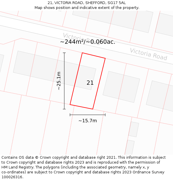 21, VICTORIA ROAD, SHEFFORD, SG17 5AL: Plot and title map