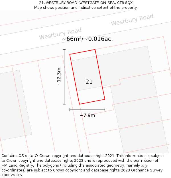 21, WESTBURY ROAD, WESTGATE-ON-SEA, CT8 8QX: Plot and title map