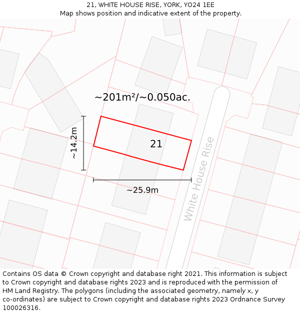 21, WHITE HOUSE RISE, YORK, YO24 1EE: Plot and title map