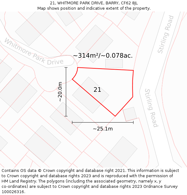 21, WHITMORE PARK DRIVE, BARRY, CF62 8JL: Plot and title map