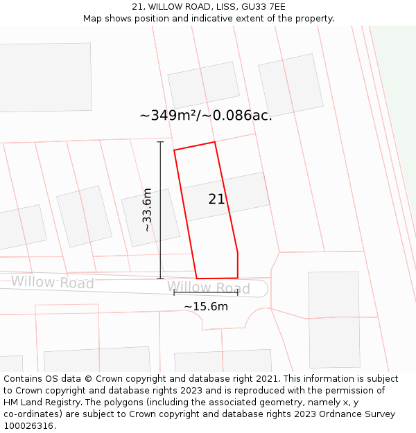 21, WILLOW ROAD, LISS, GU33 7EE: Plot and title map