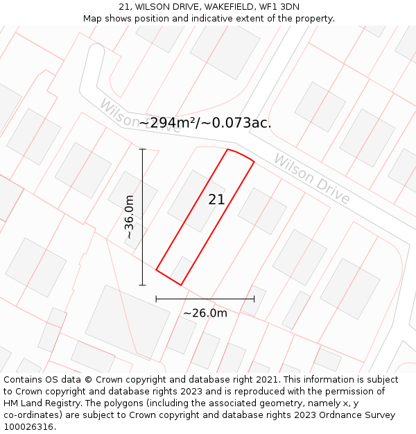 21, WILSON DRIVE, WAKEFIELD, WF1 3DN: Plot and title map