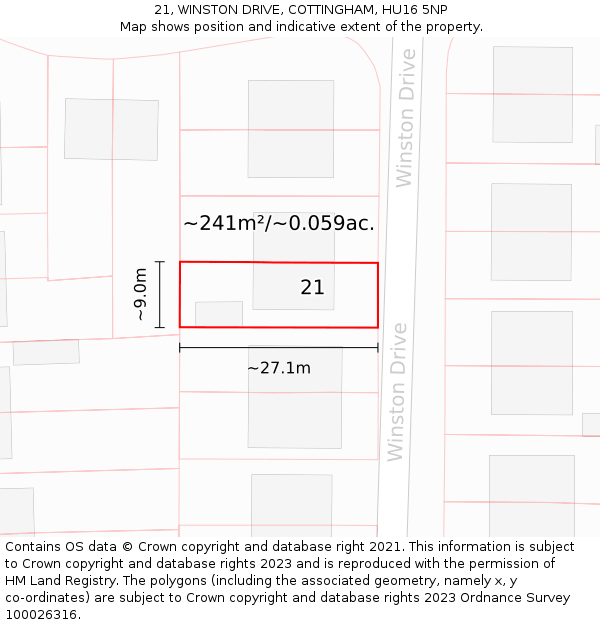 21, WINSTON DRIVE, COTTINGHAM, HU16 5NP: Plot and title map