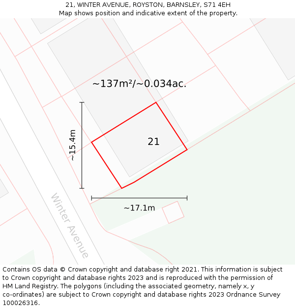 21, WINTER AVENUE, ROYSTON, BARNSLEY, S71 4EH: Plot and title map