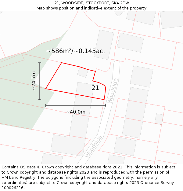 21, WOODSIDE, STOCKPORT, SK4 2DW: Plot and title map