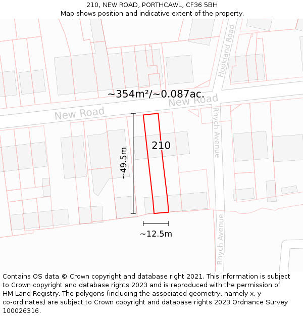 210, NEW ROAD, PORTHCAWL, CF36 5BH: Plot and title map