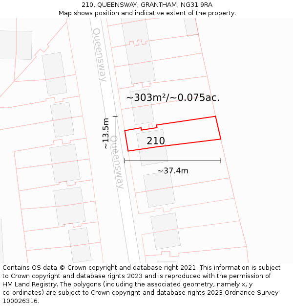 210, QUEENSWAY, GRANTHAM, NG31 9RA: Plot and title map