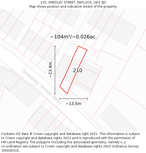 210, SMEDLEY STREET, MATLOCK, DE4 3JD: Plot and title map