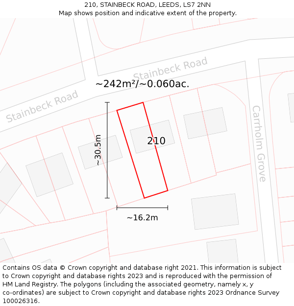 210, STAINBECK ROAD, LEEDS, LS7 2NN: Plot and title map