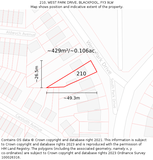 210, WEST PARK DRIVE, BLACKPOOL, FY3 9LW: Plot and title map