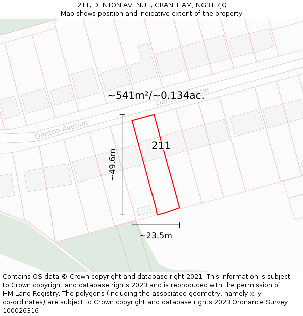 211, DENTON AVENUE, GRANTHAM, NG31 7JQ: Plot and title map