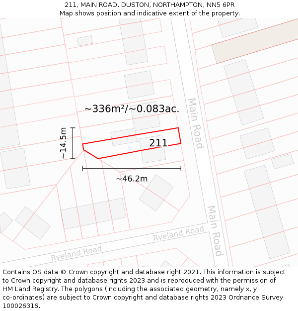 211, MAIN ROAD, DUSTON, NORTHAMPTON, NN5 6PR: Plot and title map