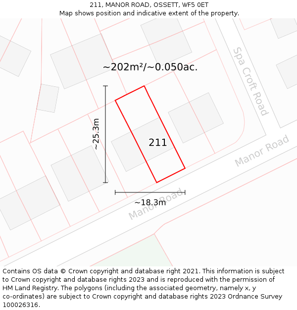 211, MANOR ROAD, OSSETT, WF5 0ET: Plot and title map