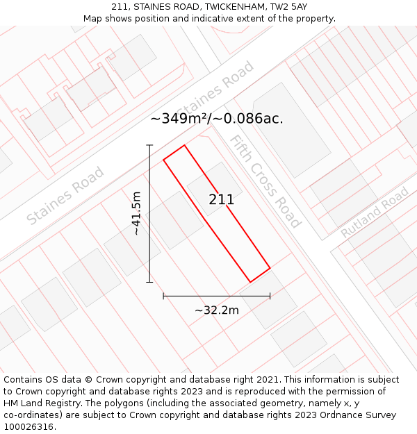 211, STAINES ROAD, TWICKENHAM, TW2 5AY: Plot and title map