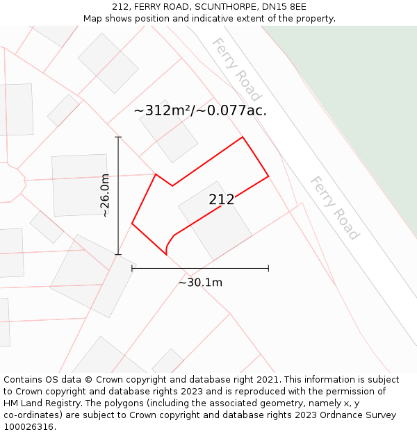 212, FERRY ROAD, SCUNTHORPE, DN15 8EE: Plot and title map